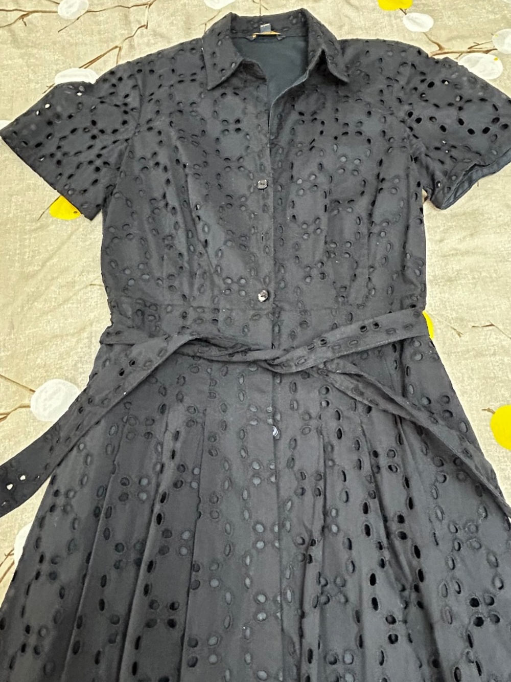 Brooks Brothers Dark Navy Cotton Eyelet Midi Shirt Dress Size 0
